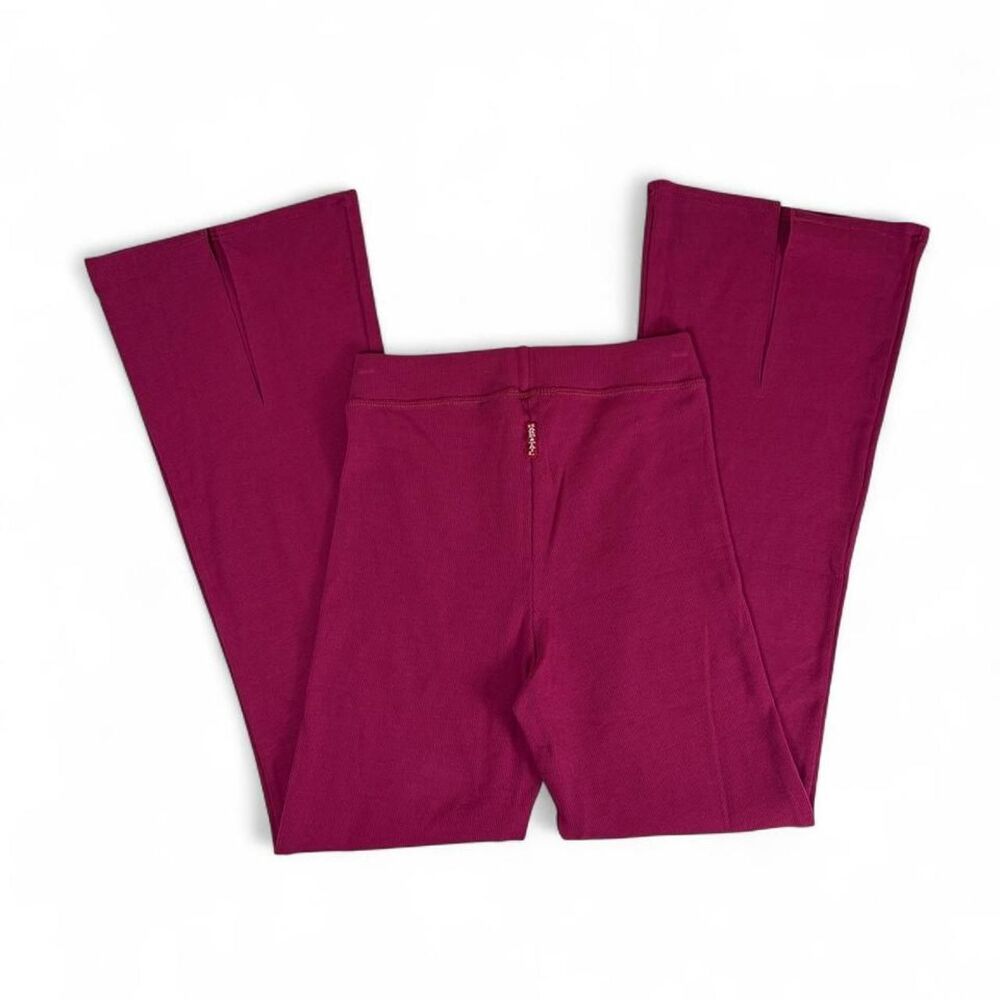 Hard Tail Forever Magenta Ribbed Flare Pants with ankle slits